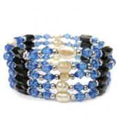 36inch Freshwater Pearl , Blue Glass Beads,Magnetic Wrap Bracelet Necklace All in One Set